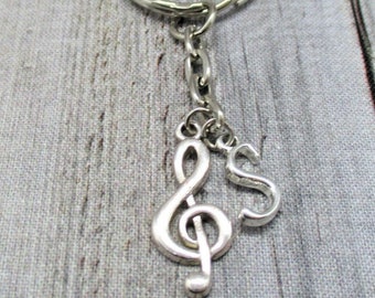 Treble Clef Keychain Music Keychain Initial Music Lovers Gift Personalized Musician Gift Letter Music Note Keychain Customized Gifts For Her