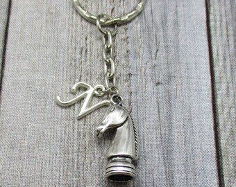 Knight Keychain Personalized Gifts Chess Keychain, Knight Chess Piece Keychain, Chess Player Gift, Initial Keychain