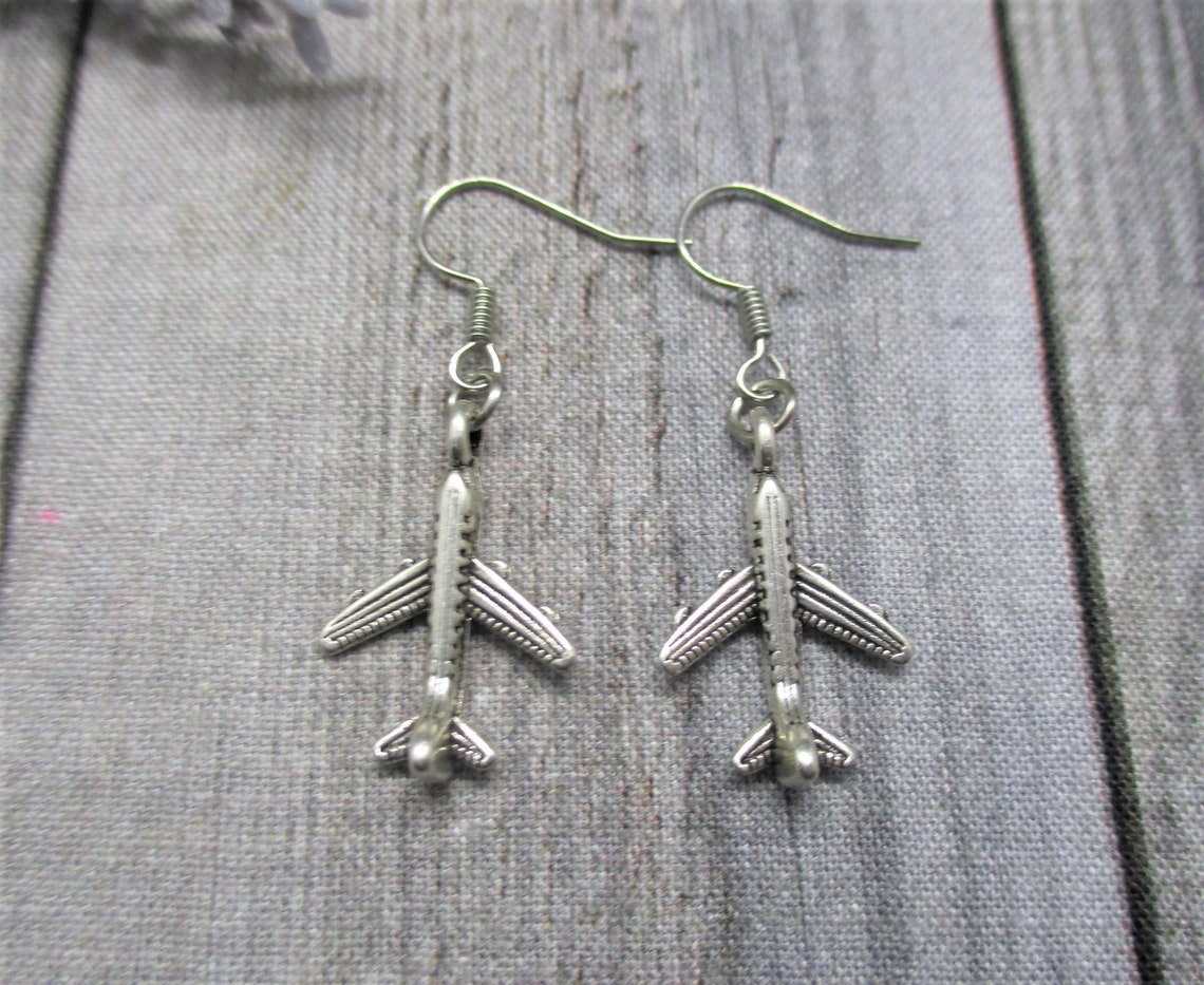 Airplane Earrings Dangle Airplane Jewelry Flight Earrings Etsy UK