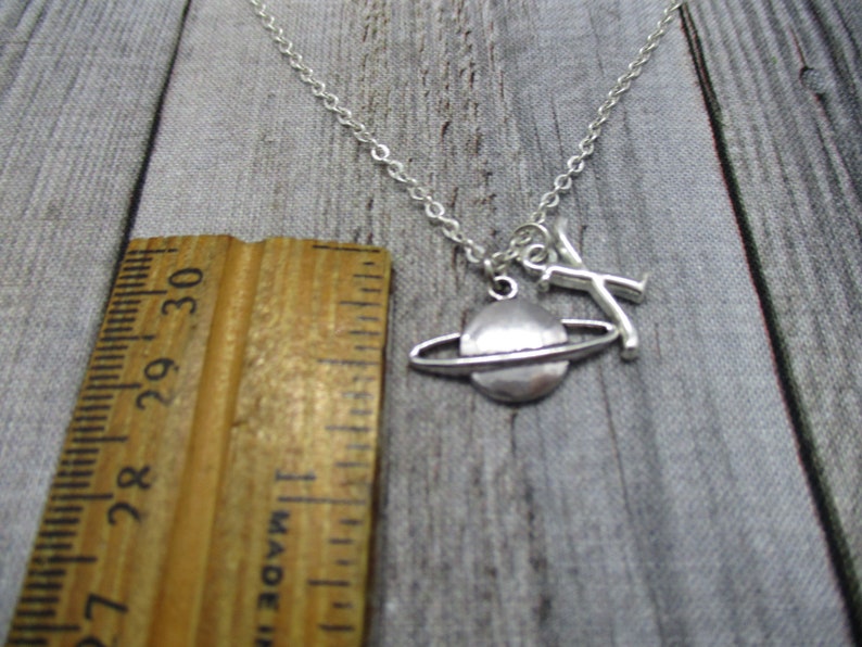 Saturn Necklace, Planet Necklace, Space Necklace, Space Jewelry, Saturn Jewelry, Planet Jewelry, Solar System Outer Space Initial Necklace image 2