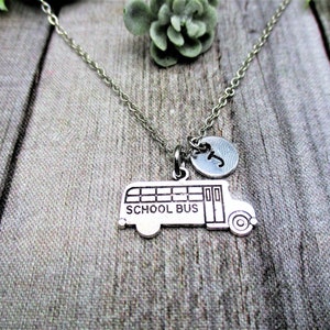 School Bus Necklace Personalized School Bus Jewelry Letter Initial Necklace Gifts For Her School Bus Charm Necklace