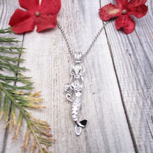 Mermaid Necklace Stone Locket  Gifts For Her / Him Mermaid Lovers Gifts Holds 6mm Bead or Stone Glow In the Dark