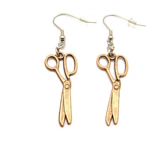 Scissors Earrings, Copper Scissors Jewelry, Stylist Gift, Crafters Earrings, Hairdressers Earring, Hair Dresssers, Gift Seamstress