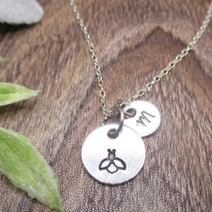 Bee Necklace Personalized Gifts Letter Initial  Gifts For Her / Him Bee Jewelry Firefly Necklace