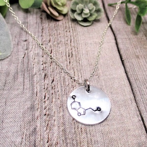 Serotonin Molecule Necklace Serotonin Necklace Hand Stamped Science Jewelry Gifts For Her