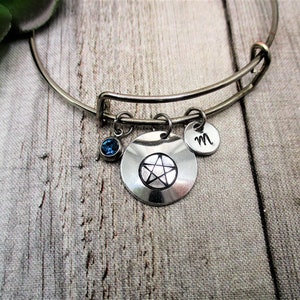 Pentacle Bracelet W/ Birthstone Bracelet Initial Pentacle Jewelry Gift for Her Birthday