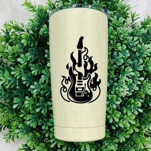 Flaming Guitar Vinyl Decal For Bumper Sticker, Laptop, Tumbler Cup, Mug, Journal, and more Music Decal image 2