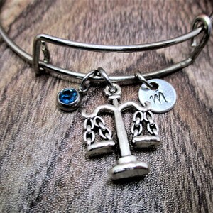 Scales Charm Bracelet W/ Birthstone  Personalized Gifts Libra Jewelry Scales Of Justice Bracelet