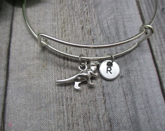 Dinosaur Charm Bracelet Hand Stamped Bangle Animal Jewelry Gifts for Her Bracelet Dinosaur Jewerly