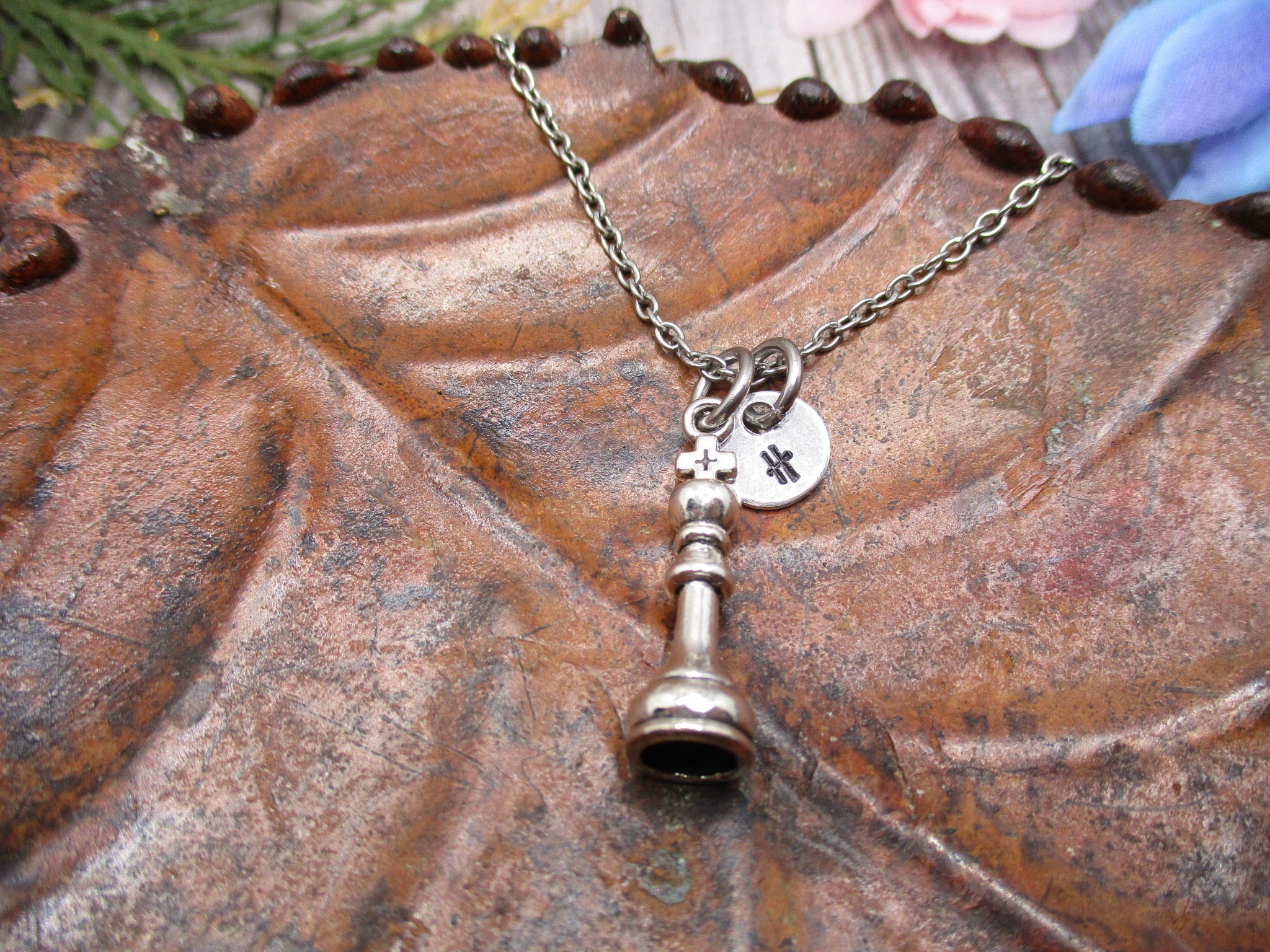 King Necklace Personalized Gifts For Him/ Her Letter Initial Handstamped Chess Piece King Jewelry