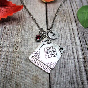 Book Necklace W/ Birthstone Personalized Initial Book Jewelry  Gifts For Her