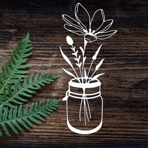 Flowers In Jar Vinyl Decal For Water Bottle Flowers  Sticker Cup Sticker Laptop Decal Car Decal Jar Decal For Tumbler