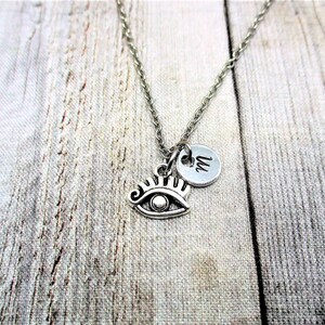 Eye Necklace Customized  Hand Stamped Letter Initial Gifts For Her Eye Jewelry Trending Necklace