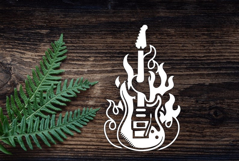 Flaming Guitar Vinyl Decal For Bumper Sticker, Laptop, Tumbler Cup, Mug, Journal, and more Music Decal image 1