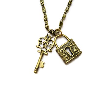 Lock and Key Charm Necklace, Lock and Key Jewelry Gifts For Her/ Him
