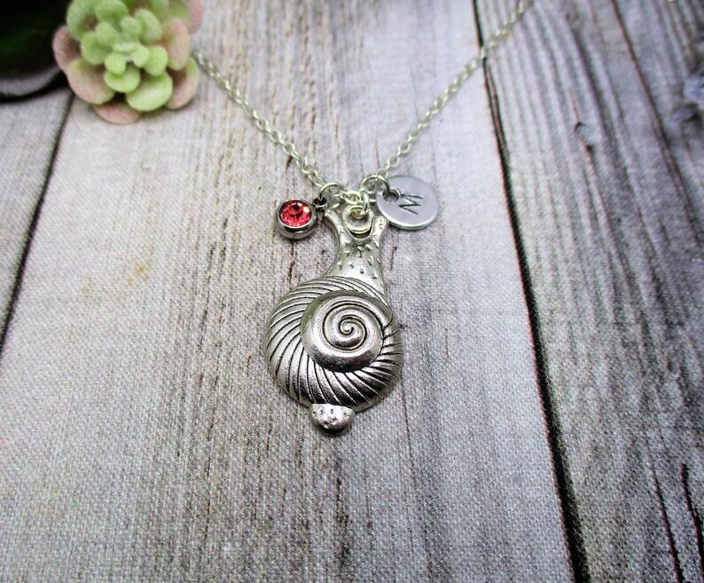 Snail Necklace W/ Birthstone Personalized Gifts For Her Initial Snail Jewelry Garden Gift image 9