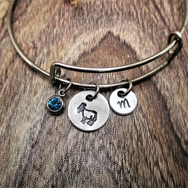 Dainty Goat Bracelet W/ Birthstone Personalized Gifts Farmers Pet Initial  Animal Jewelry Gifts for Her