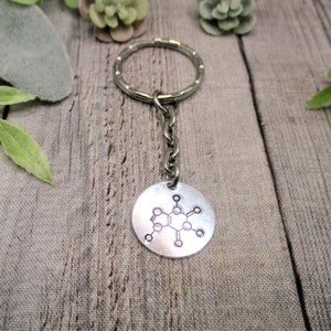 Caffeine Molecule Keychain Hand Stamped Science Gifts For Her / Him Caffeine Keychain