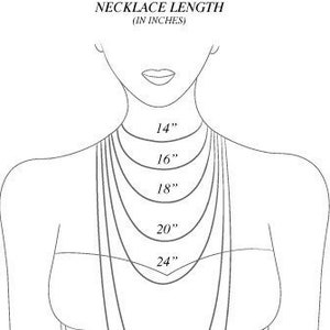 May include: A diagram showing necklace lengths in inches, ranging from 14 inches to 24 inches.