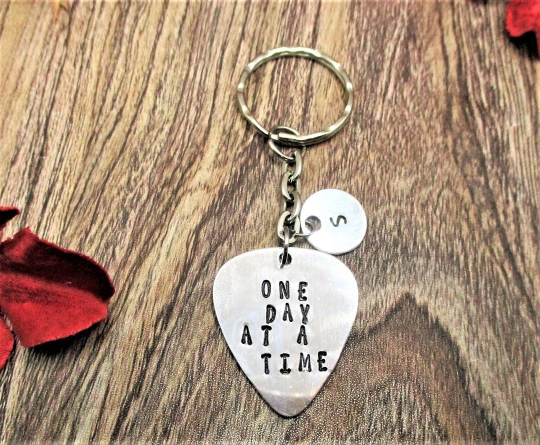 Recovery Keychains One Day at A Time Keychain Personalized Gifts for Her/ Him Inital ...