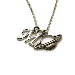 Saturn Necklace, Planet Necklace, Space Necklace, Space Jewelry, Saturn Jewelry, Planet Jewelry, Solar System Outer Space Initial Necklace image 7