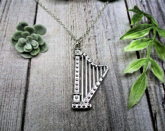 Harp Necklace Harp Jewelry Musicians Gifts For Her Harp Charm Necklace