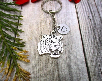 Tiger Head Keychain Personalized Keychain Inital Keychain Animal Keychain Zoo Gifts For Her/Him