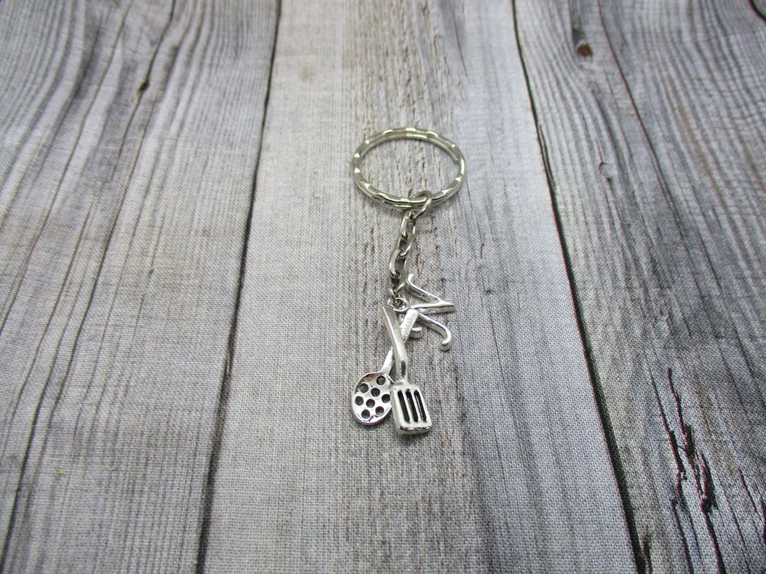 Spatula Keychain Cook Keychain Initial Spoon Keychain Foodie Etsy