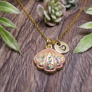 Rhinestone Seashell Collar Regalos personalizados Carta Inicial Mejor Amiga Joyería Seashell Joyería Ocean Jewelry Beach Regalos para ella