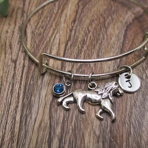 Lion Charm Bracelet  Birthstone Bracelet  Initial  Animal Jewelry Personalized Gift for Her Birthday Lion Bracelet
