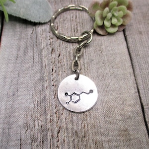 Dopamine Molecule Keychain Hand Stamped Science Gifts For Her / Him Dopamine Keychain