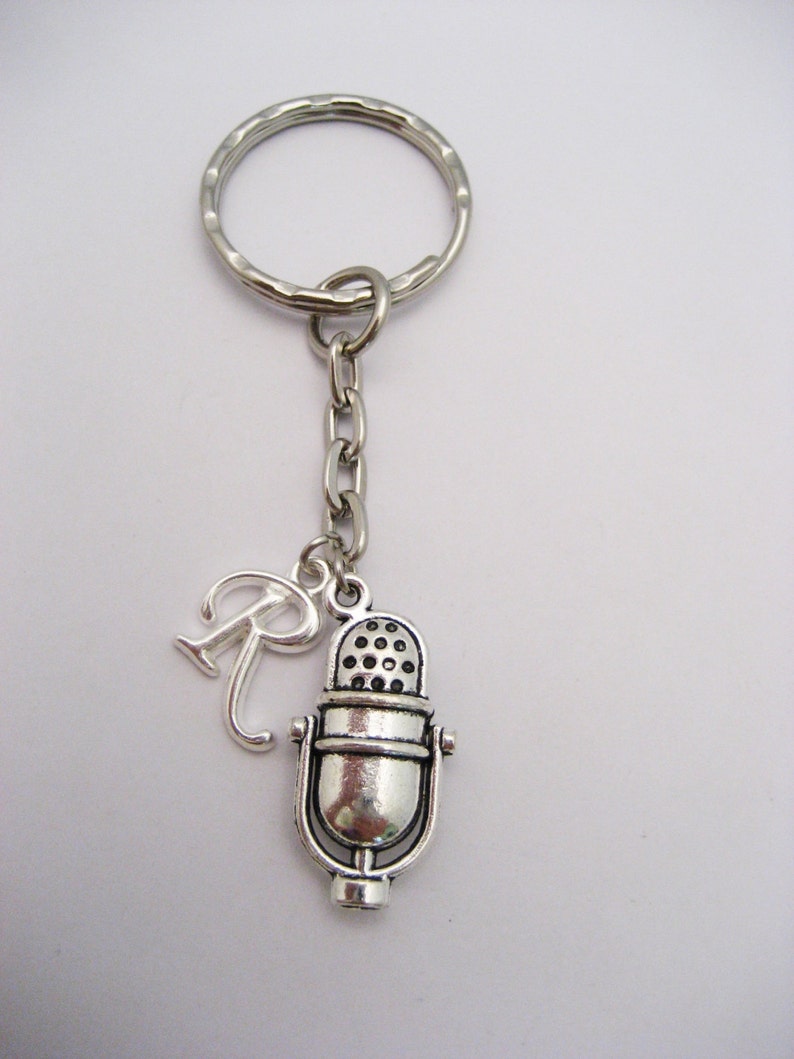 Microphone Keychain Radio Keychain Initial Singer Keychain Etsy
