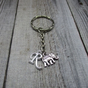 Elephant Keychain, Personalized Keychain Initial Keychain Animal Keychain Elephant Lover Gift, Silver Elephant Charm Gifts For Her