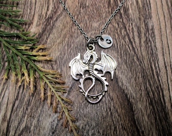 Dragon Necklace Personalized Gifts Hand Stamped Letter Initial Gifts for Her Him Dragon Jewelry Etsy