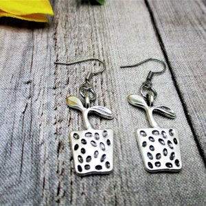 Potted Plant Earrings Garden Earrings Gardener Earrings Sprout Jewelry Sprout Earrings Seedling Earrings Garden Jewelry Nature Lover Gift