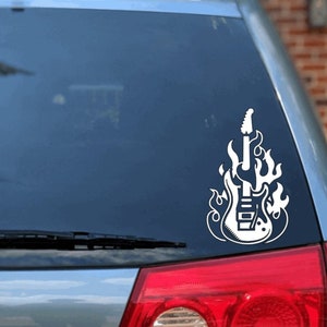 Flaming Guitar Vinyl Decal For Bumper Sticker, Laptop, Tumbler Cup, Mug, Journal, and more Music Decal image 3
