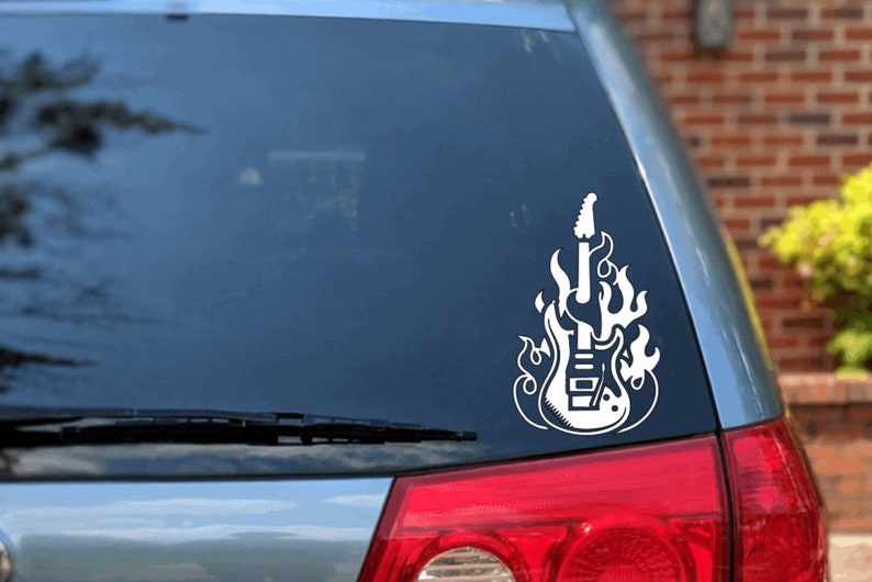 Flaming Guitar Vinyl Decal For Bumper Sticker, Laptop, Tumbler Cup, Mug, Journal, and more Music Decal image 3