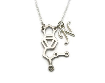 MDMA Necklace Initial Necklace Molly Necklace, Science Letter Molly Jewelry, Chemistry Molecule Charm Necklace  MDMA Jewelry