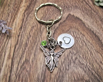 Fairy Keychain Initial Personalized Gifts For Her Birthstone Keychain