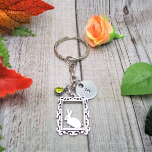 Rabbit Keychain Initial Keychain  Personalized Gifts Birthstone Animal Keychain Gifts For Her Bunny Keychain