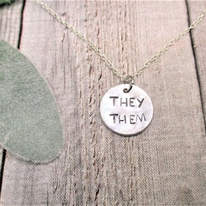Pronoun Necklace They Them Necklace Hand Stamped Pronoun Jewelry Gifts For Them