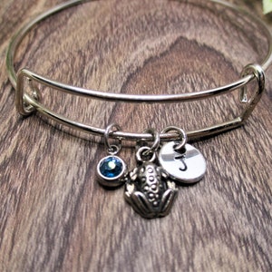 Frog Charm Bracelet  Birthstone Frog Lovers Initial  Animal Jewelry Personalized  Gift for Her Birthday Frog Bracelet