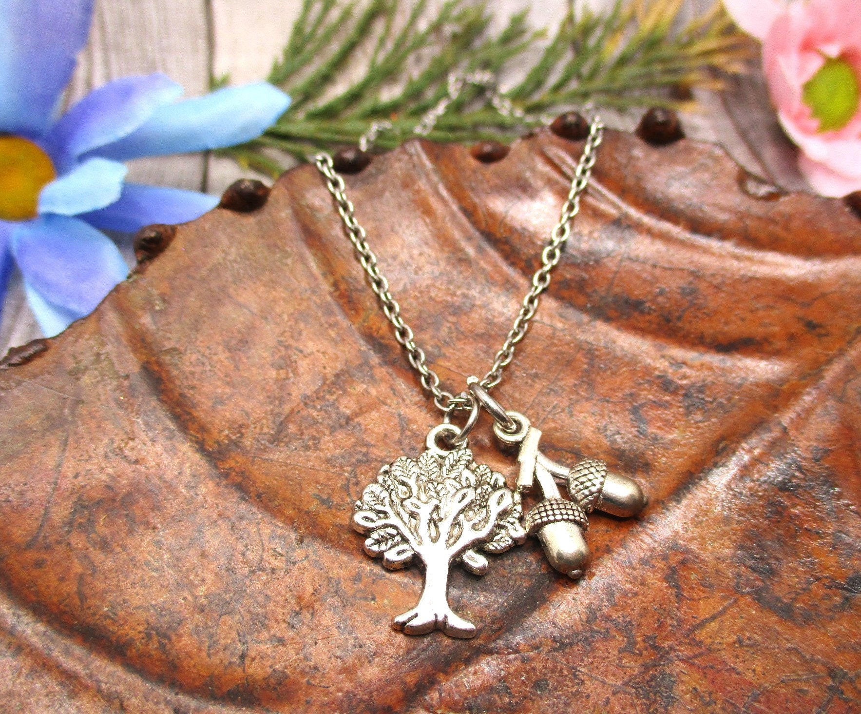 Oak Tree Necklace, Oak Tree Jewelry, Acorn Necklace, Nature Lovers