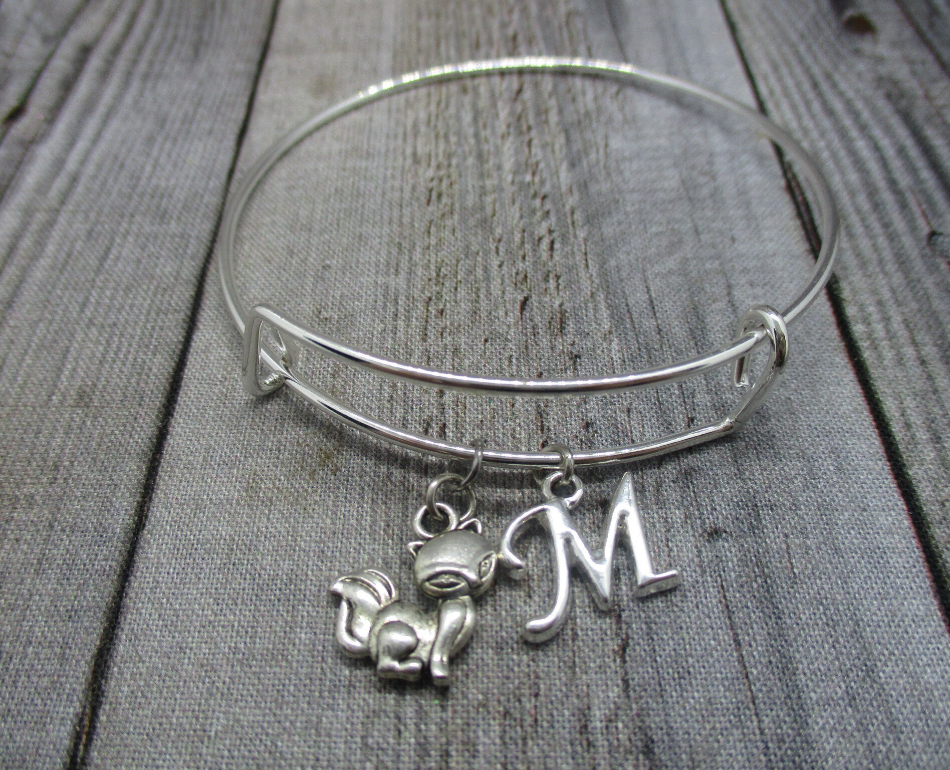 Fox Charm Bracelet W Initial Adjustable Kitsune Gift Fox Jewelry Personalized Gifts
