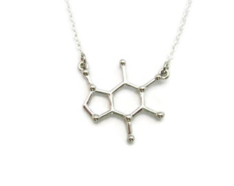 Caffeine Necklace, Molecule Necklace, Coffee Necklace, STEM Necklace, Chemistry Necklace, Caffeine Jewelry, Science Jewelry, Coffee Jewelry