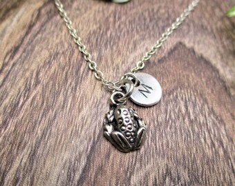 Frog Necklace Customized Personalized Gift Letter Initial  Frog Charm Necklace Gifts For Her Frog Lovers Gifts