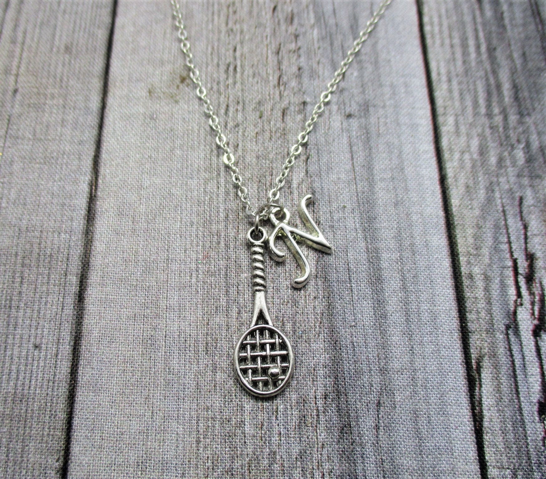 Tennis Racket Necklace Personalized Sports Necklace Initial Etsy