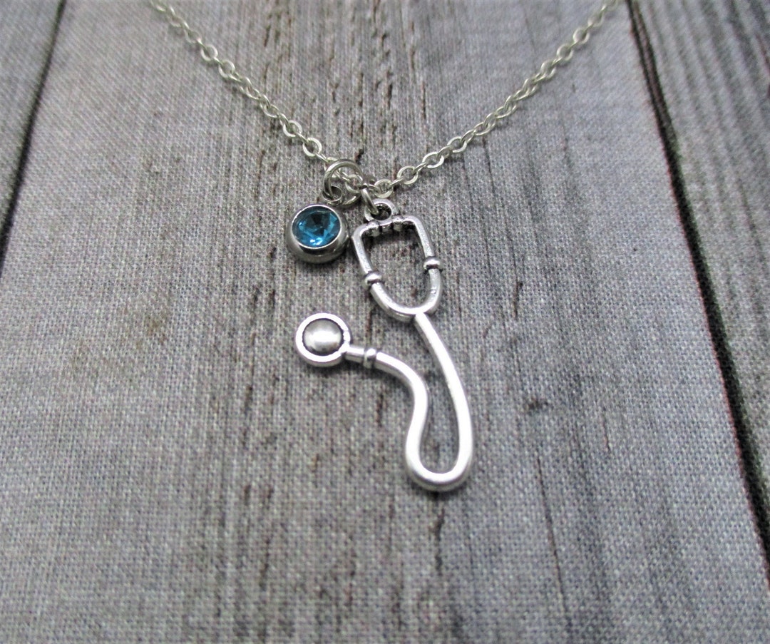 Stethoscope Necklace W/ Birthstone Birth Month Jewelry Birthday Gift