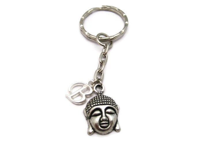 Buddha Keychain Initial Keychain Personalized Zen Keychain Etsy