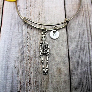 Skeleton Charm Bracelet Spooky Bracelet Initial Bracelet Gifts for Her Skeleton Jewelry Halloween Bracelet Halloween Jewelry